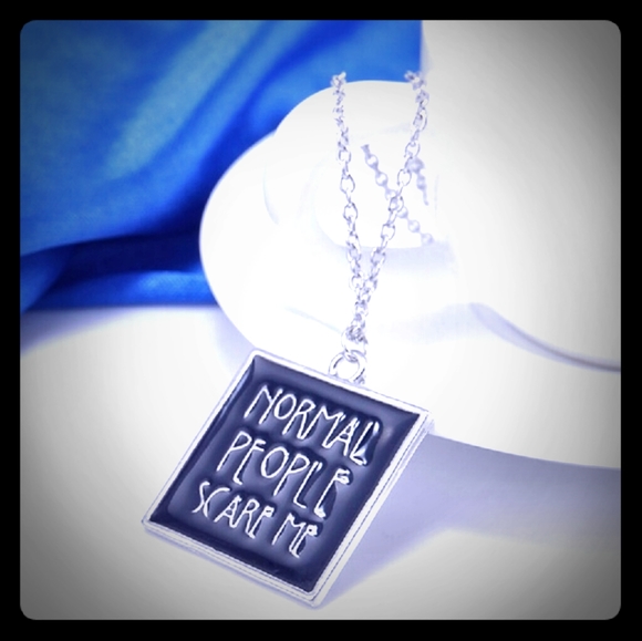Jewelry - Normal people scare me black silver tone necklace